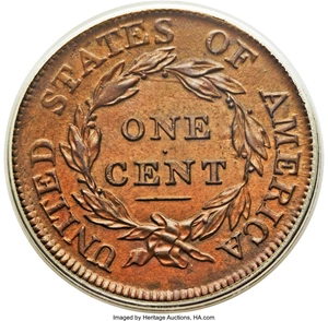 image for: 1810 1C MS64 Brown PCGS. S-285, B-2, R.2. Our EAC Grade AU55. ...