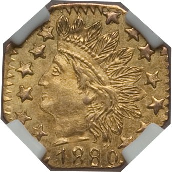 image for: 1880 25C Indian Octagonal 25 Cents, BG-799L, High R.5, MS64 NGC. NGC Census: (0/0). PCGS Population (12/8).  ...
