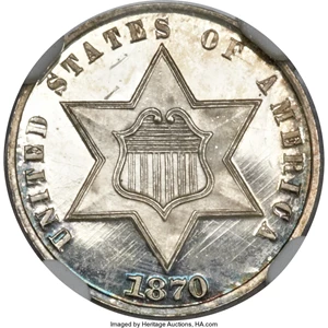 image for: 1870 3CS PR67 Cameo NGC....