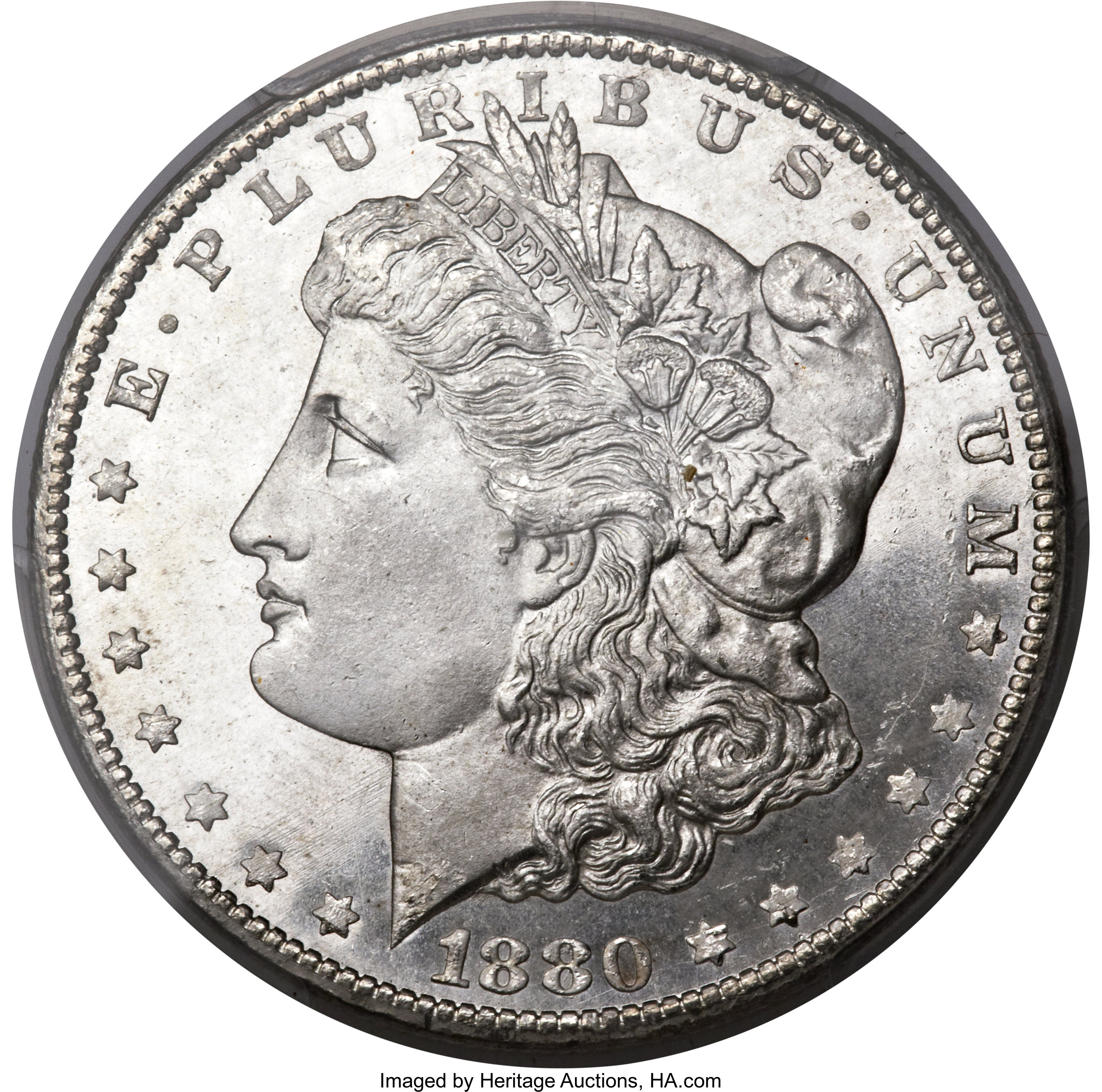 image for: 1880-CC $1 8 Over High 7 MS66 Prooflike PCGS. CAC. VAM-5....