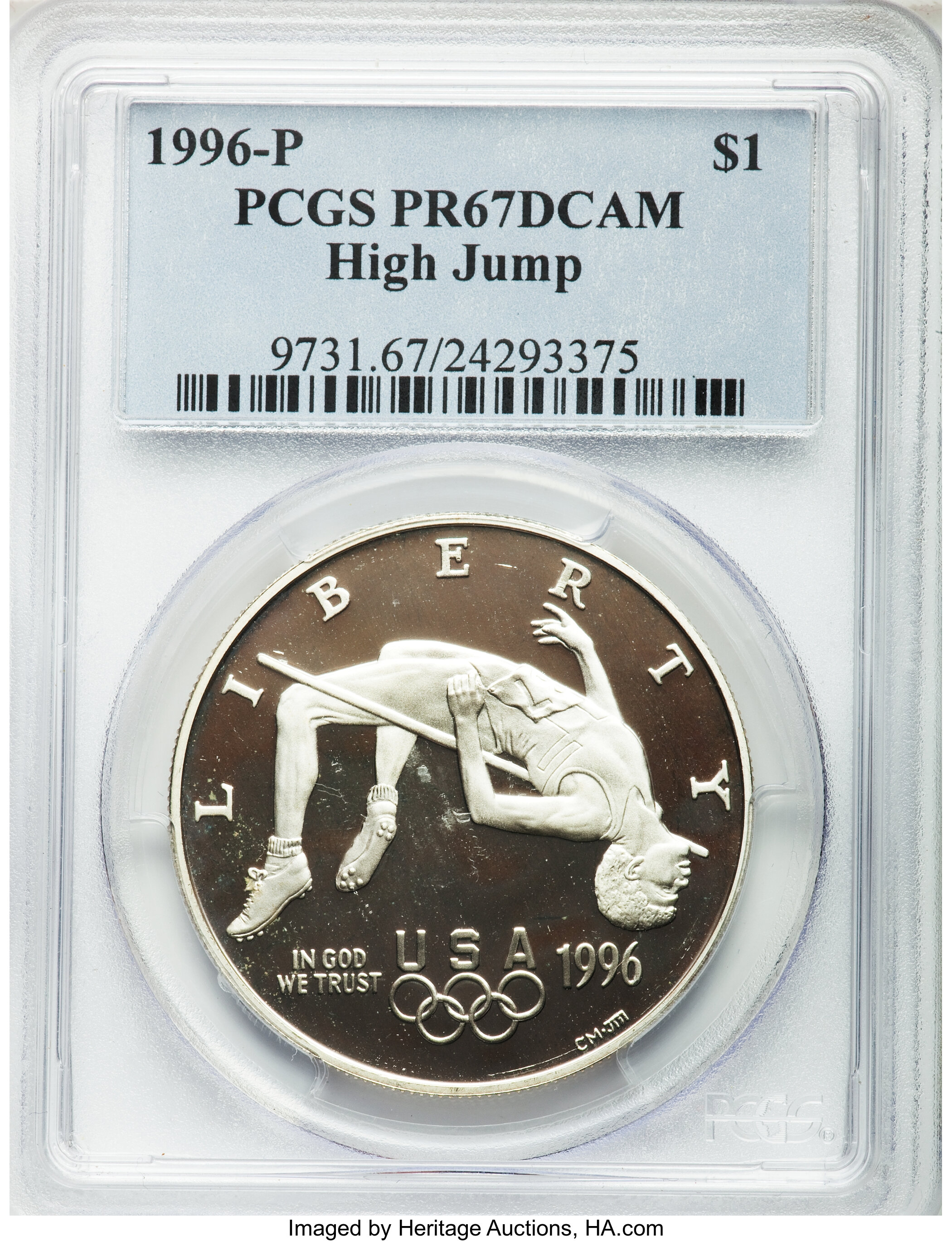 1996-P S$1 Atlanta Olympics High Jump PR DCAM PR66 DCAM thumbnail 4