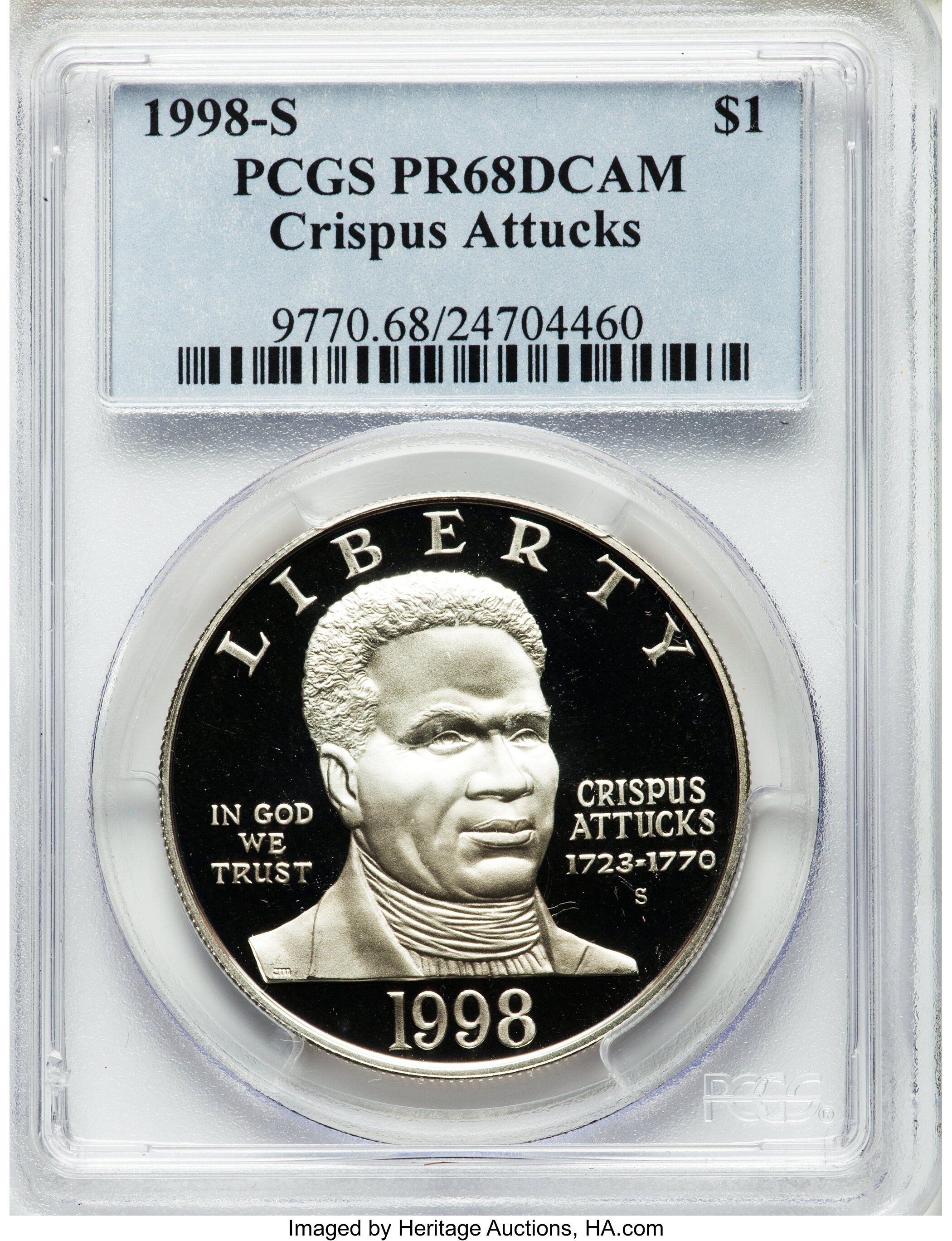 1998-S S$1 Black Revolutionary War Patriots, Crispus Attucks PR DCAM PR68 DCAM thumbnail 4