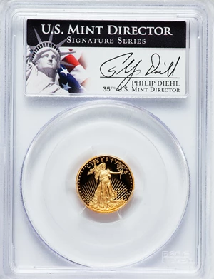 image for: 2012-W G$5 Tenth-Ounce Gold Eagle PR69 Deep Cameo PCGS. Ex: Signature of Philip Diehl, 35th Director of the U.S. Mint. PCGS...