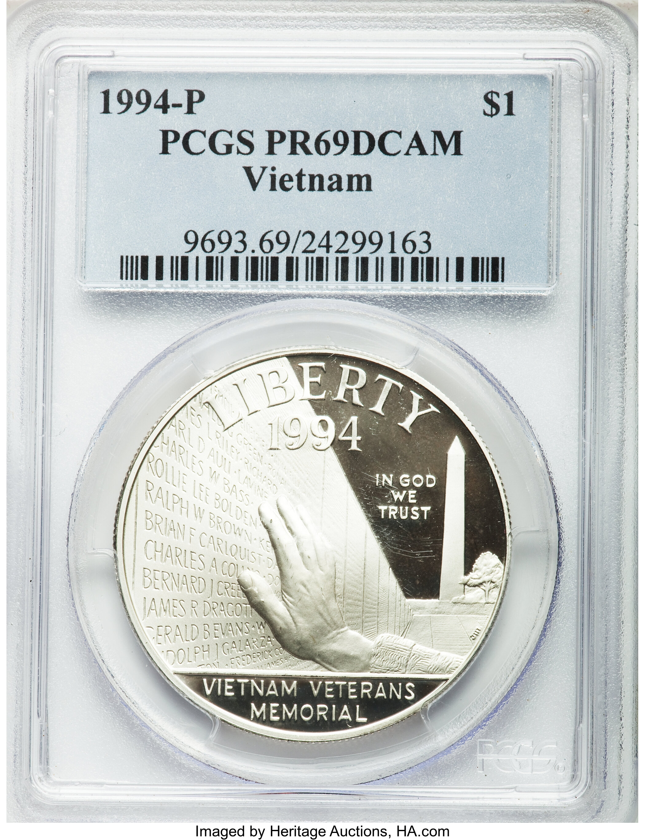 1994-P S$1 Vietnam Veterans Memorial PR DCAM PR69 DCAM thumbnail 10