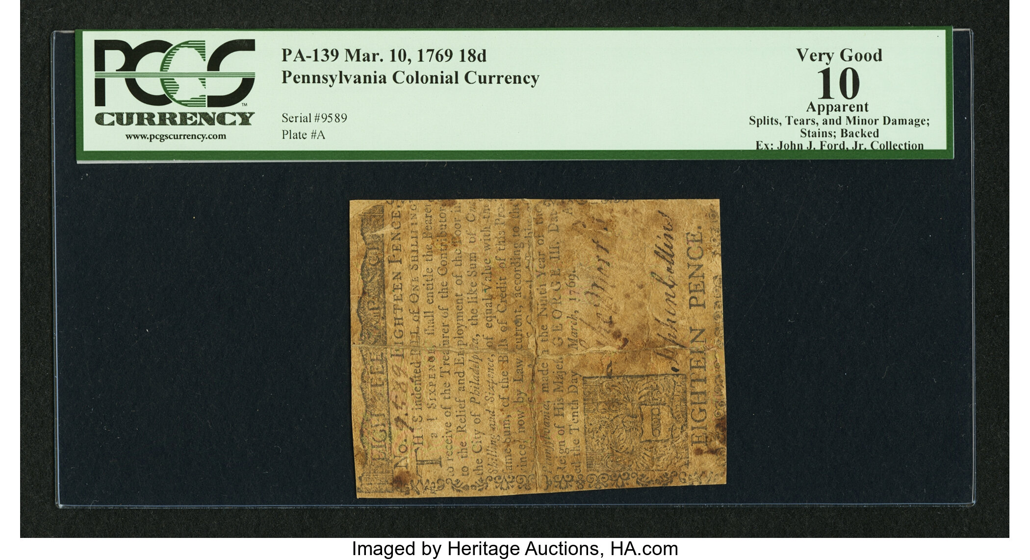 image for: Pennsylvania March 10, 1769 18d PCGS Apparent Very Good 10....