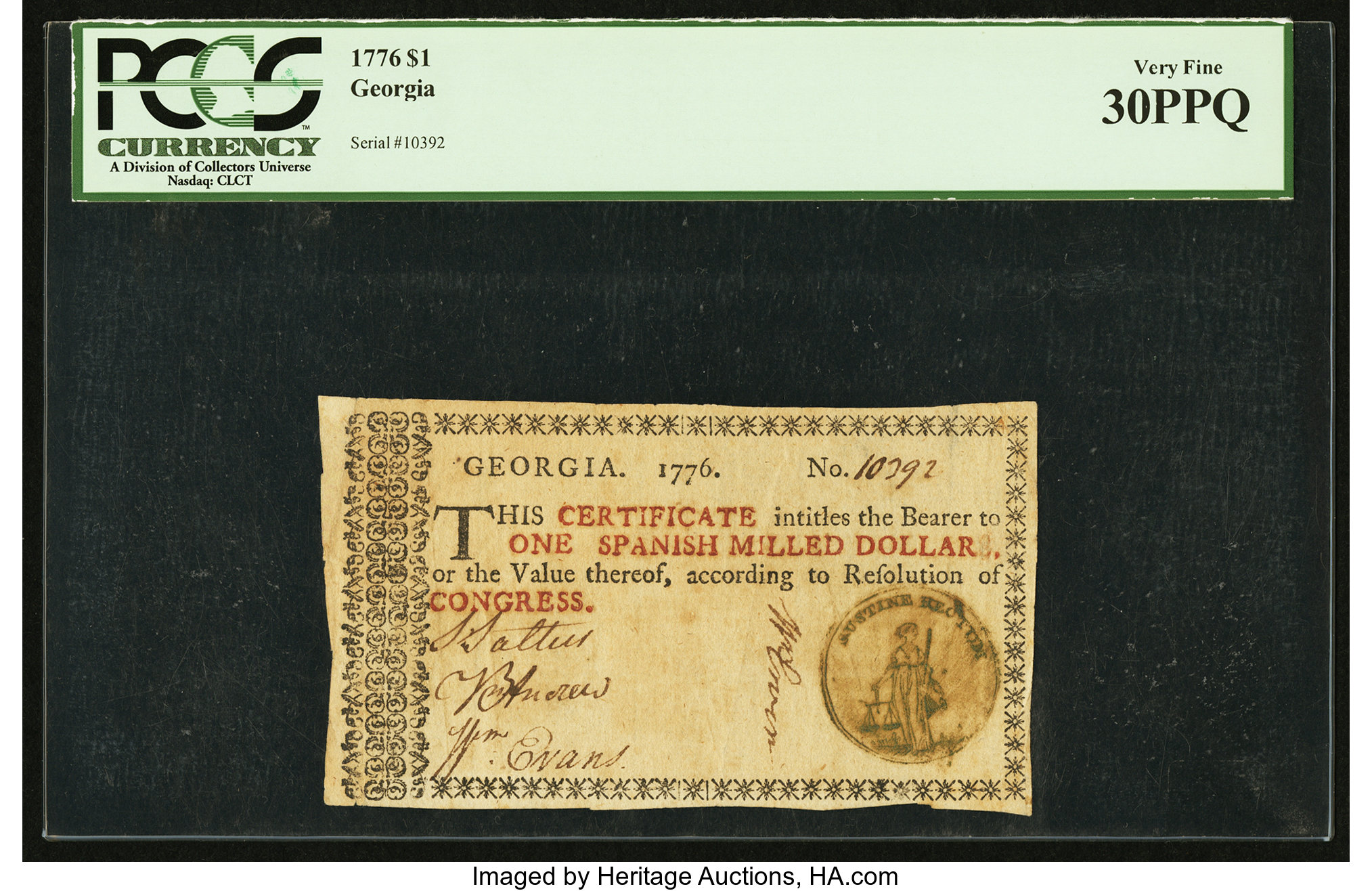 image for: Georgia 1776 $1 Green Seal PCGS Very Fine 30PPQ....
