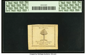 image for: Massachusetts October 18, 1776 6d Codfish PCGS Choice New 63PPQ....