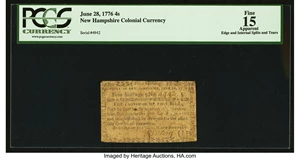 image for: New Hampshire June 28, 1776 4s PCGS Apparent Fine 15....