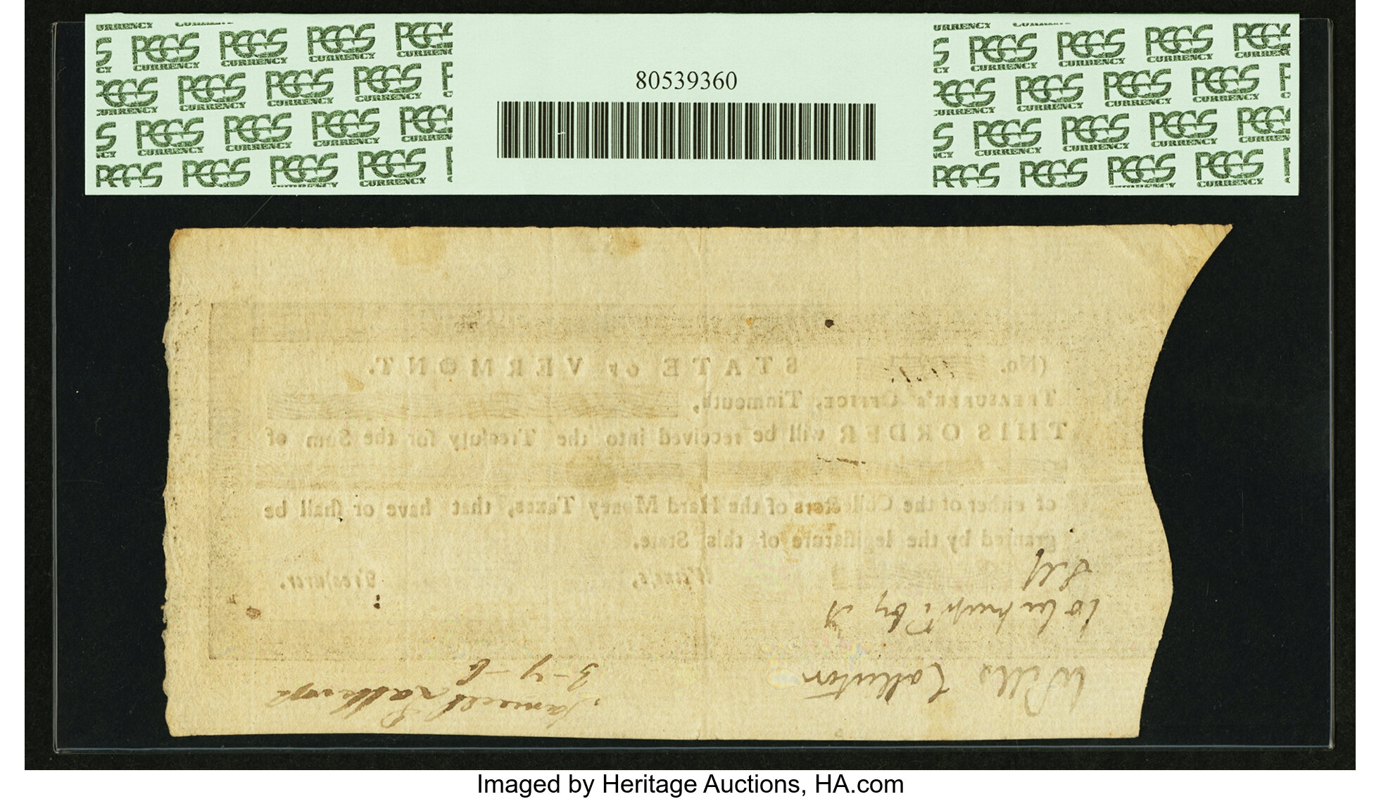 image for: State of Vermont Treasury Certificate PCGS Extremely Fine 45....