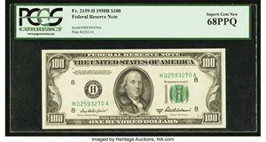 image for: Fr. 2159-H $100 1950B Federal Reserve Note. PCGS Superb Gem New 68PPQ....