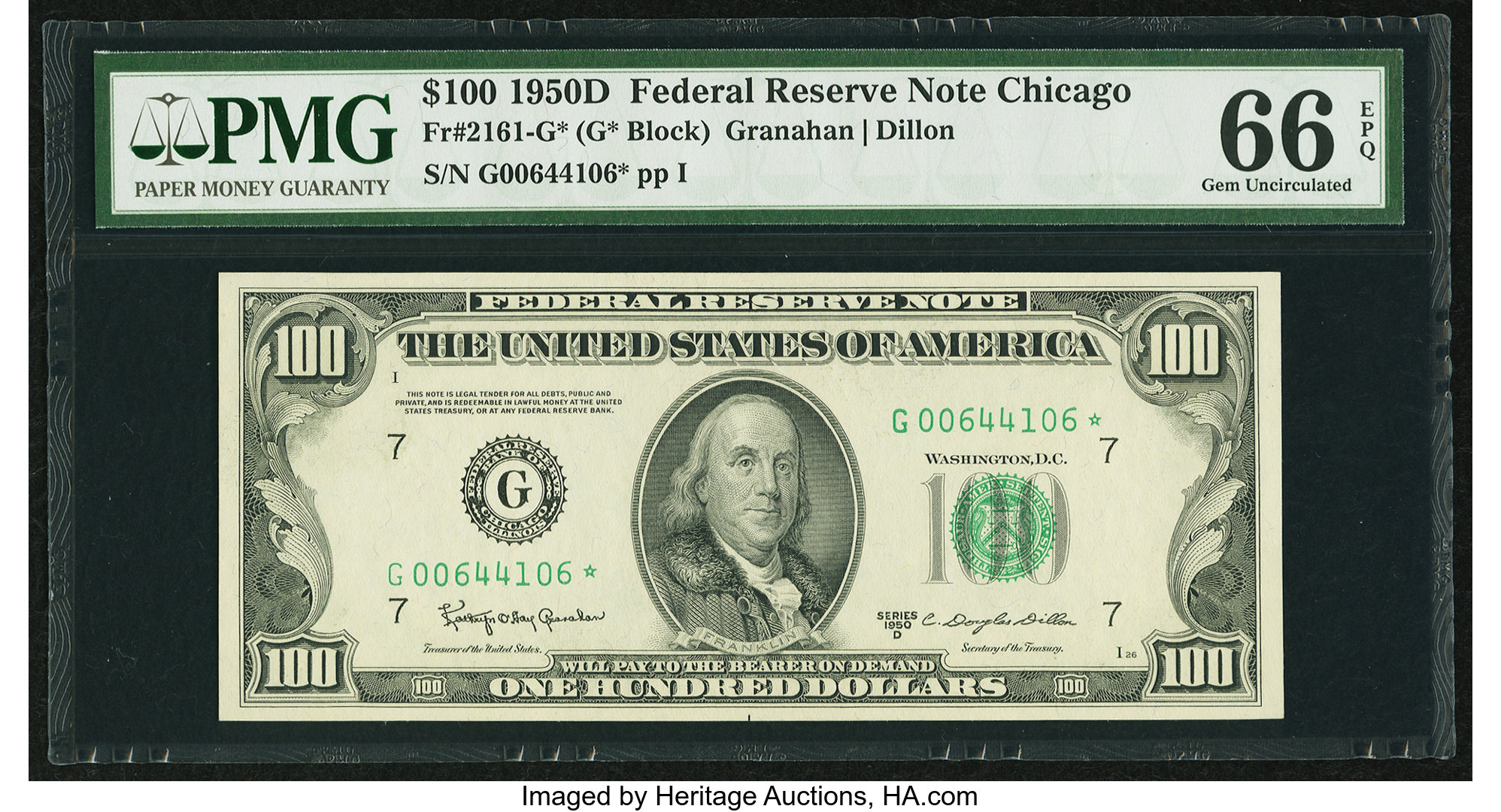image for: Fr. 2161-G* $100 1950D Federal Reserve Note. PMG Gem Uncirculated 66 EPQ....