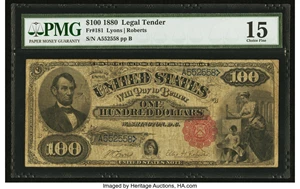 image for: Fr. 181 $100 1880 Legal Tender PMG Choice Fine 15....