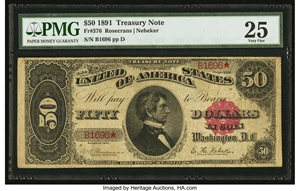 image for: Fr. 376 $50 1891 Treasury Note PMG Very Fine 25....