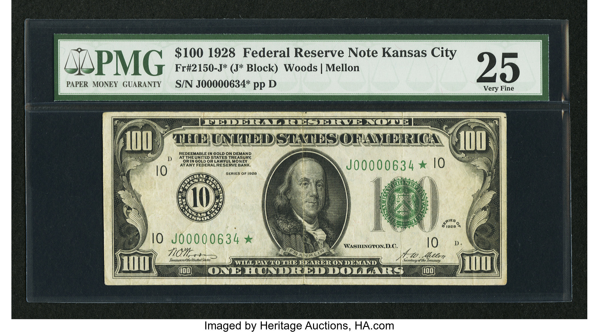 image for: Fr. 2150-J* $100 1928 Federal Reserve Note. PMG Very Fine 25....