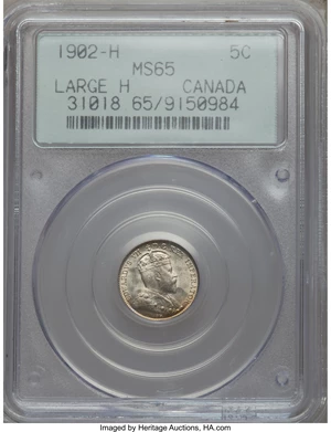 image for: Edward VII "Large H" 5 Cents 1902-H MS65 PCGS