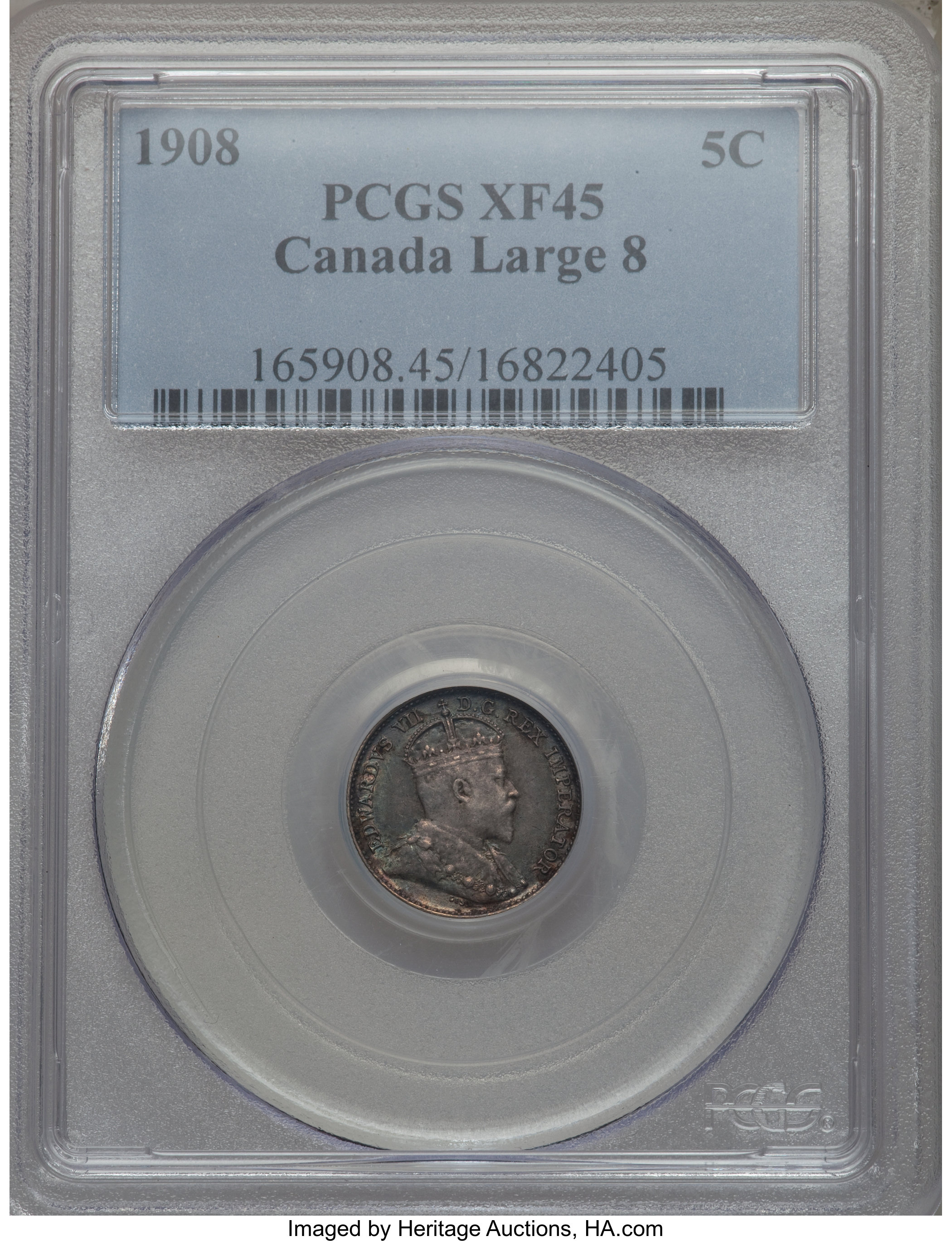 image for: Edward VII "Large 8" 5 Cents 1908 XF45 PCGS