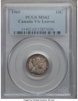 image for: Edward VII "Victorian Leaves" 10 Cents 1909 MS62 PCGS
