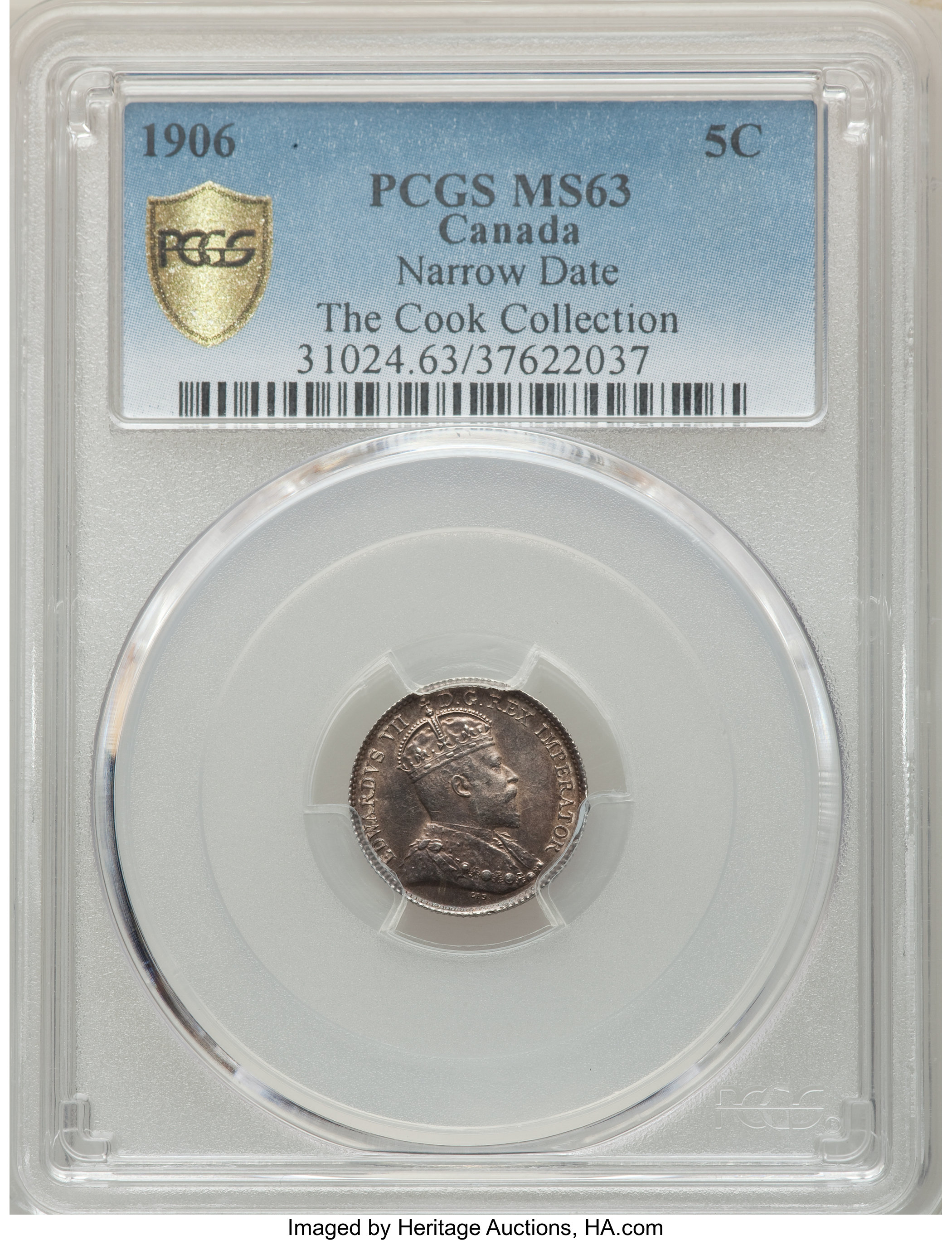 image for: Edward VII "Narrow Date" 5 Cents 1906 MS63 PCGS