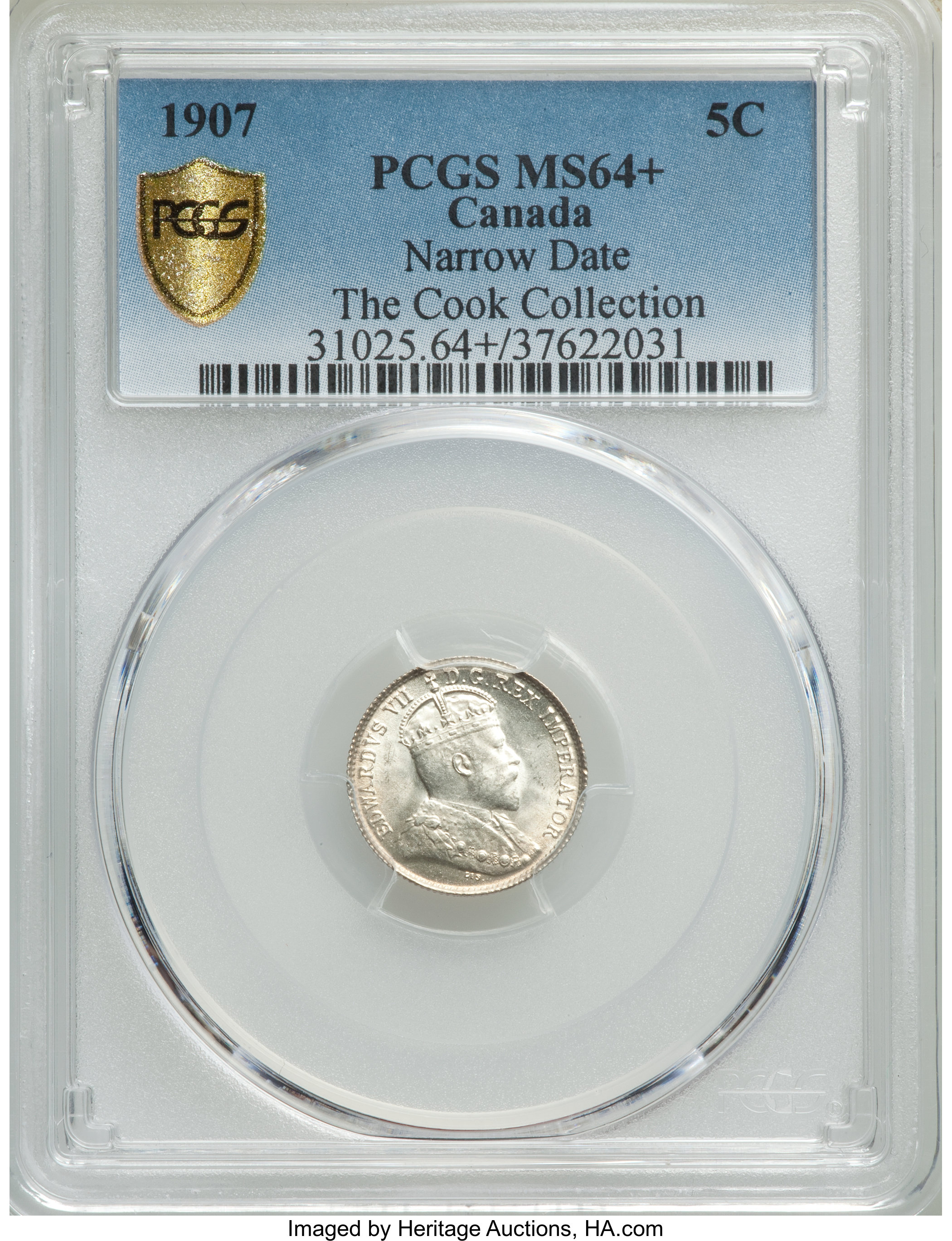 image for: Edward VII "Narrow Date" 5 Cents 1907 MS64+ PCGS
