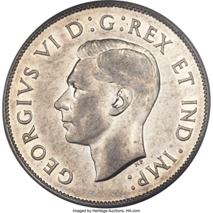 image for: George VI "Curved 7 - Maple Leaf" 50 Cents 1947 XF45 PCGS