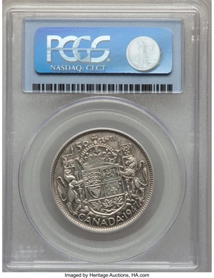 image for: George VI "Curved 7 - Maple Leaf" 50 Cents 1947 XF45 PCGS