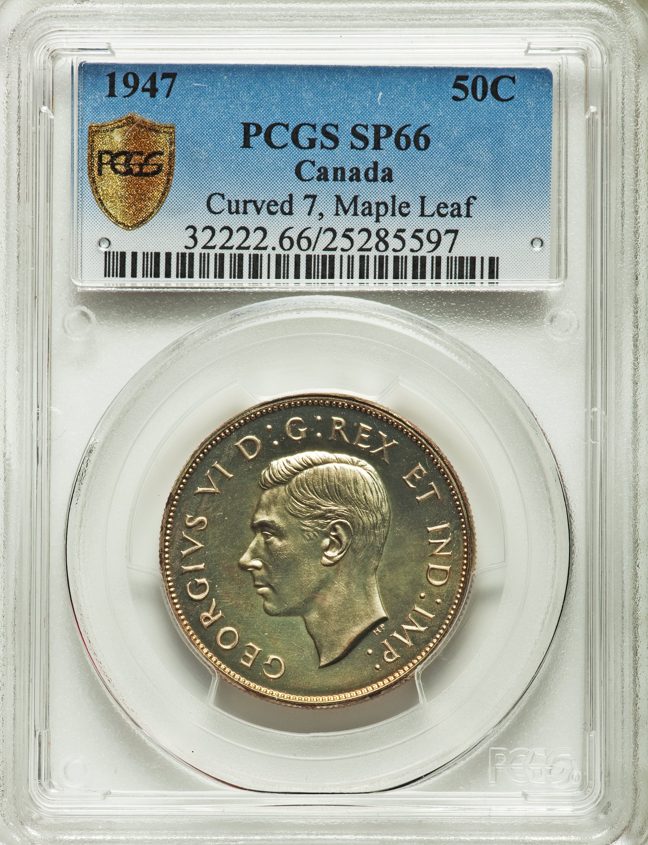 image for: George VI "Curved 7 - Maple Leaf" Specimen 50 Cents 1947 SP66 PCGS