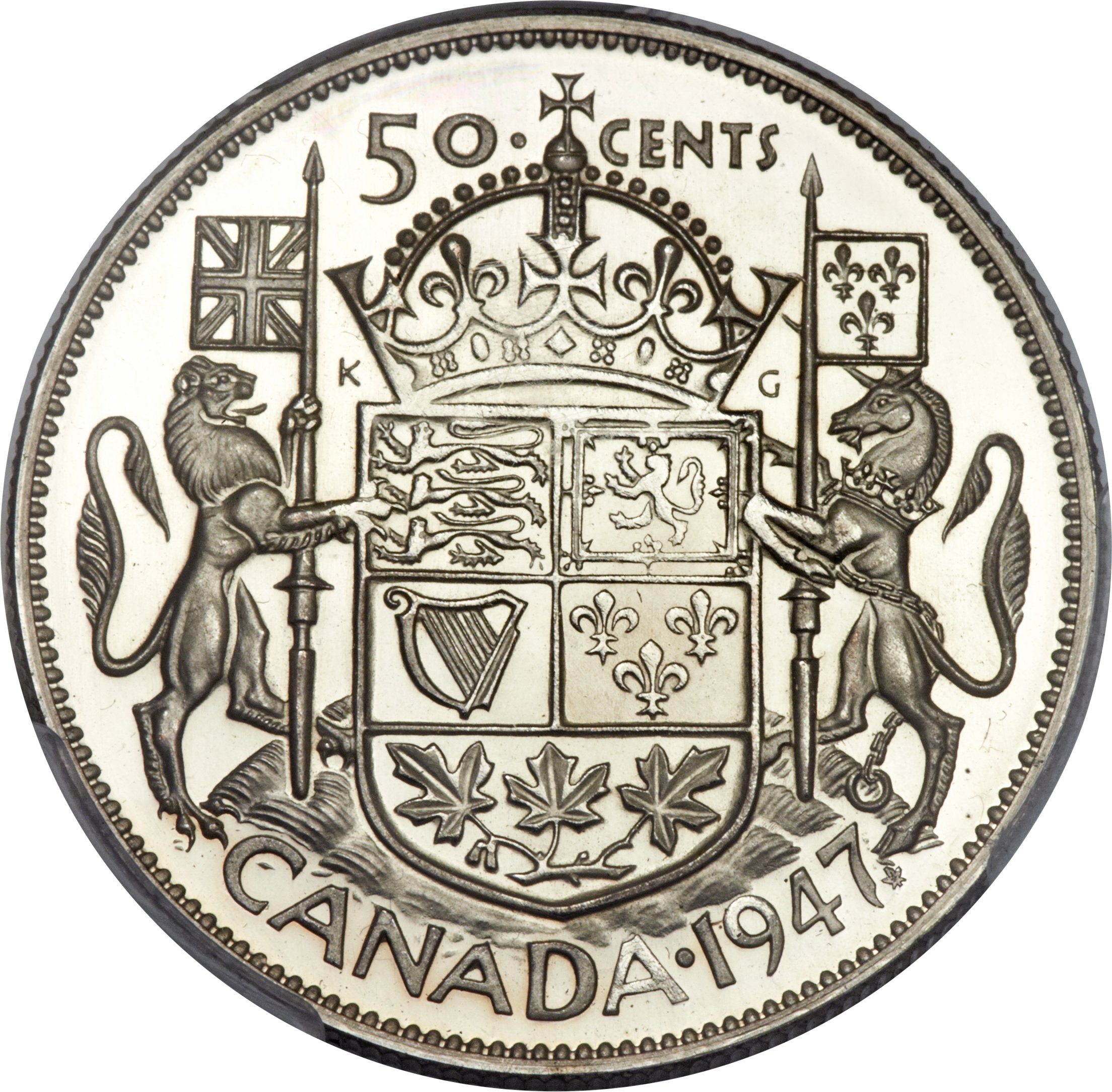 image for: George VI "Curved 7 - Maple Leaf" Specimen 50 Cents 1947 SP66 PCGS