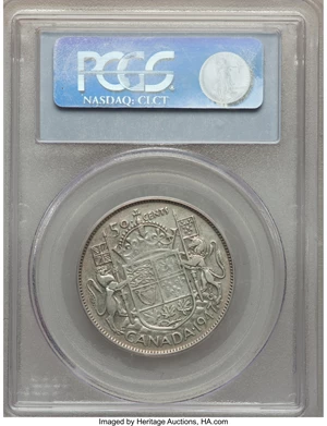 image for: George VI "Curved Right 7 - Maple Leaf" 50 Cents 1947 VF35 PCGS