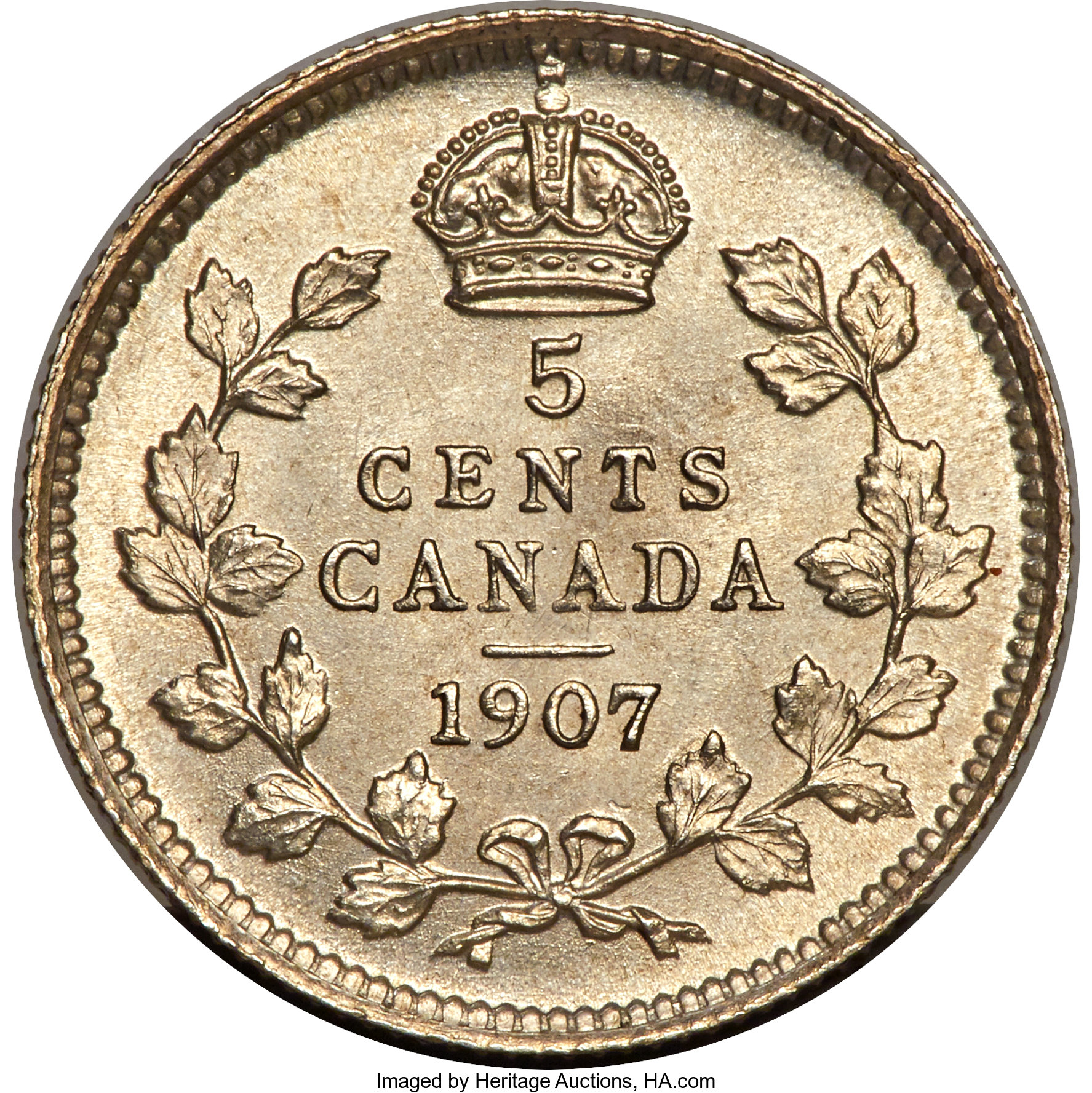 image for: Edward VII "Narrow Date" 5 Cents 1907 MS65+ PCGS