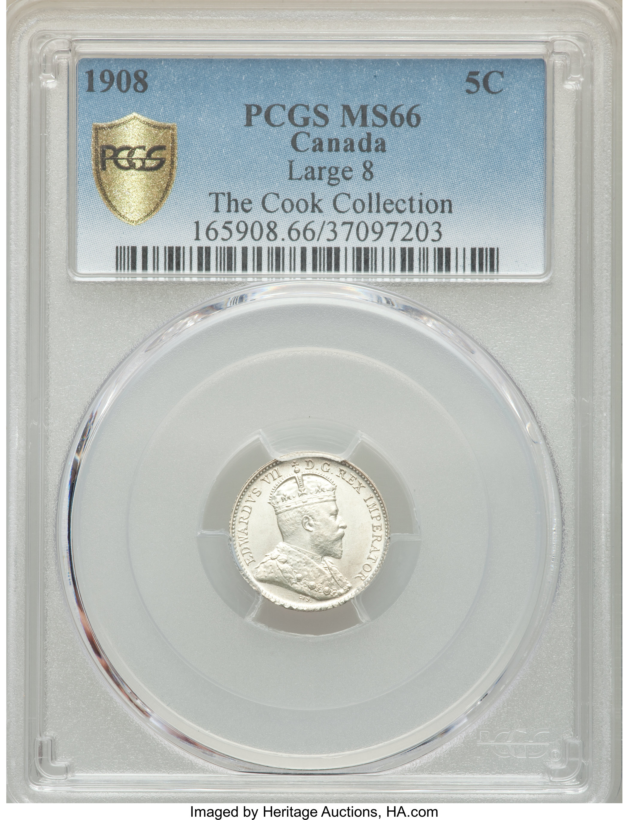 image for: Edward VII "Large 8" 5 Cents 1908 MS66 PCGS