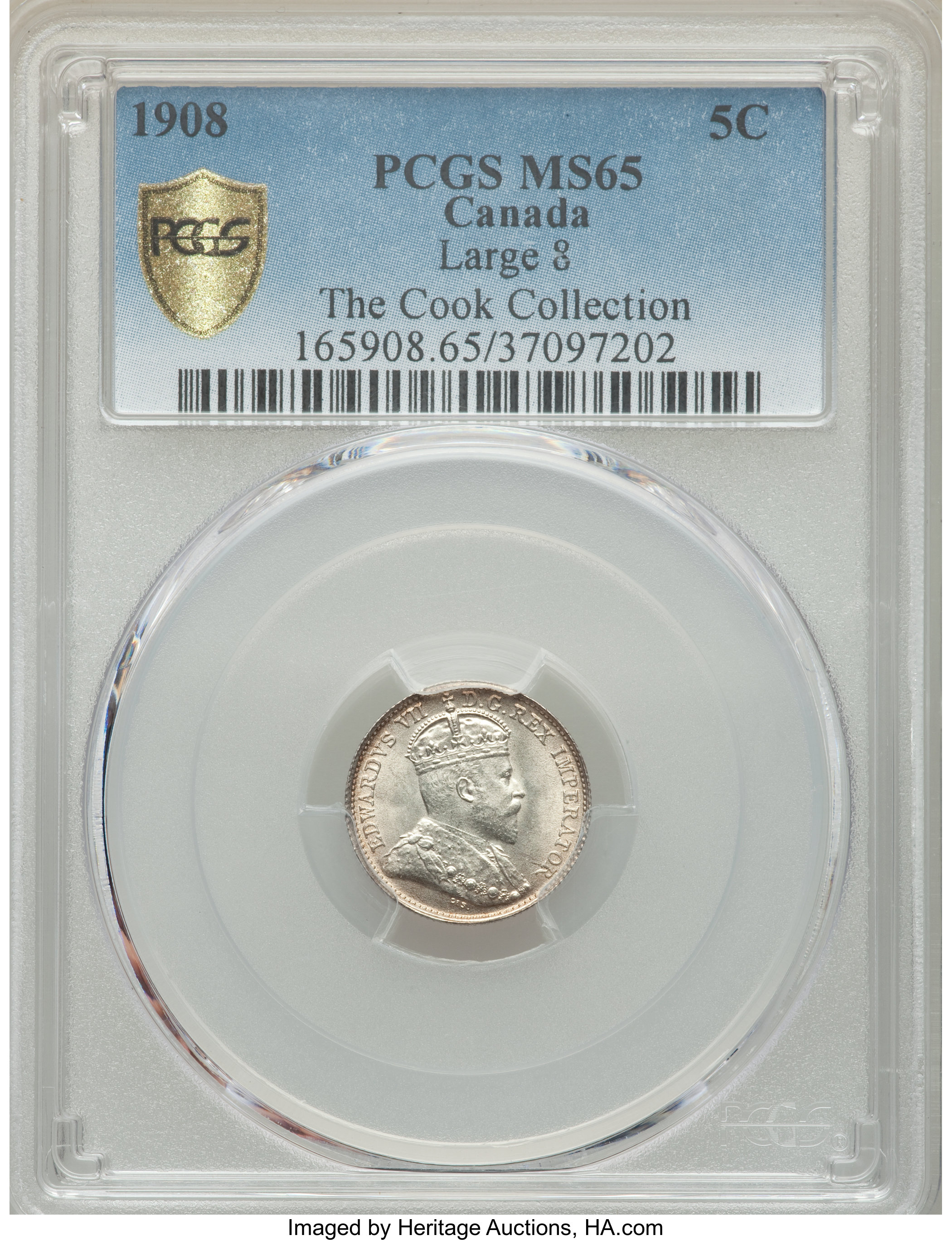 image for: Edward VII "Large 8" 5 Cents 1908 MS65 PCGS