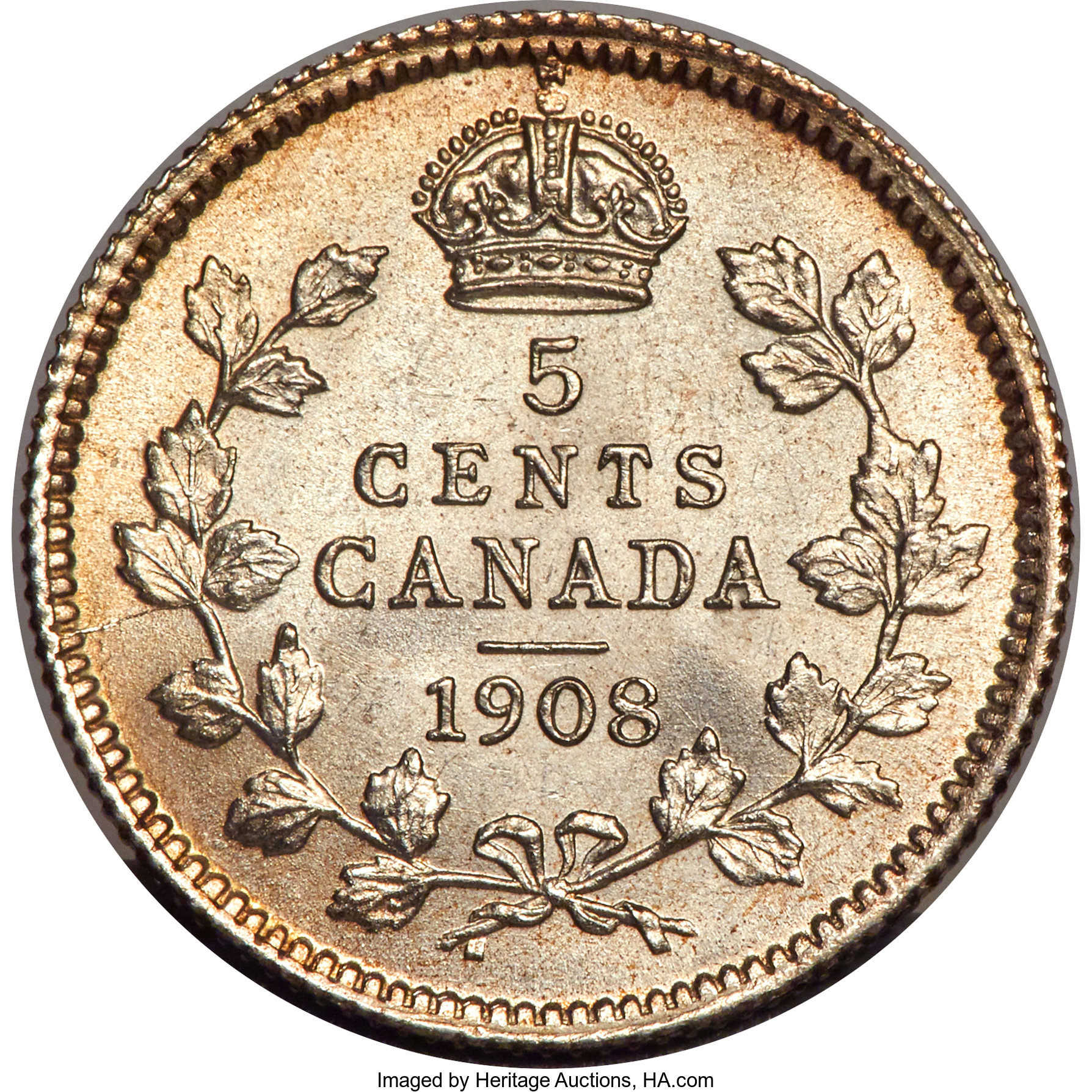 image for: Edward VII "Large 8" 5 Cents 1908 MS65 PCGS