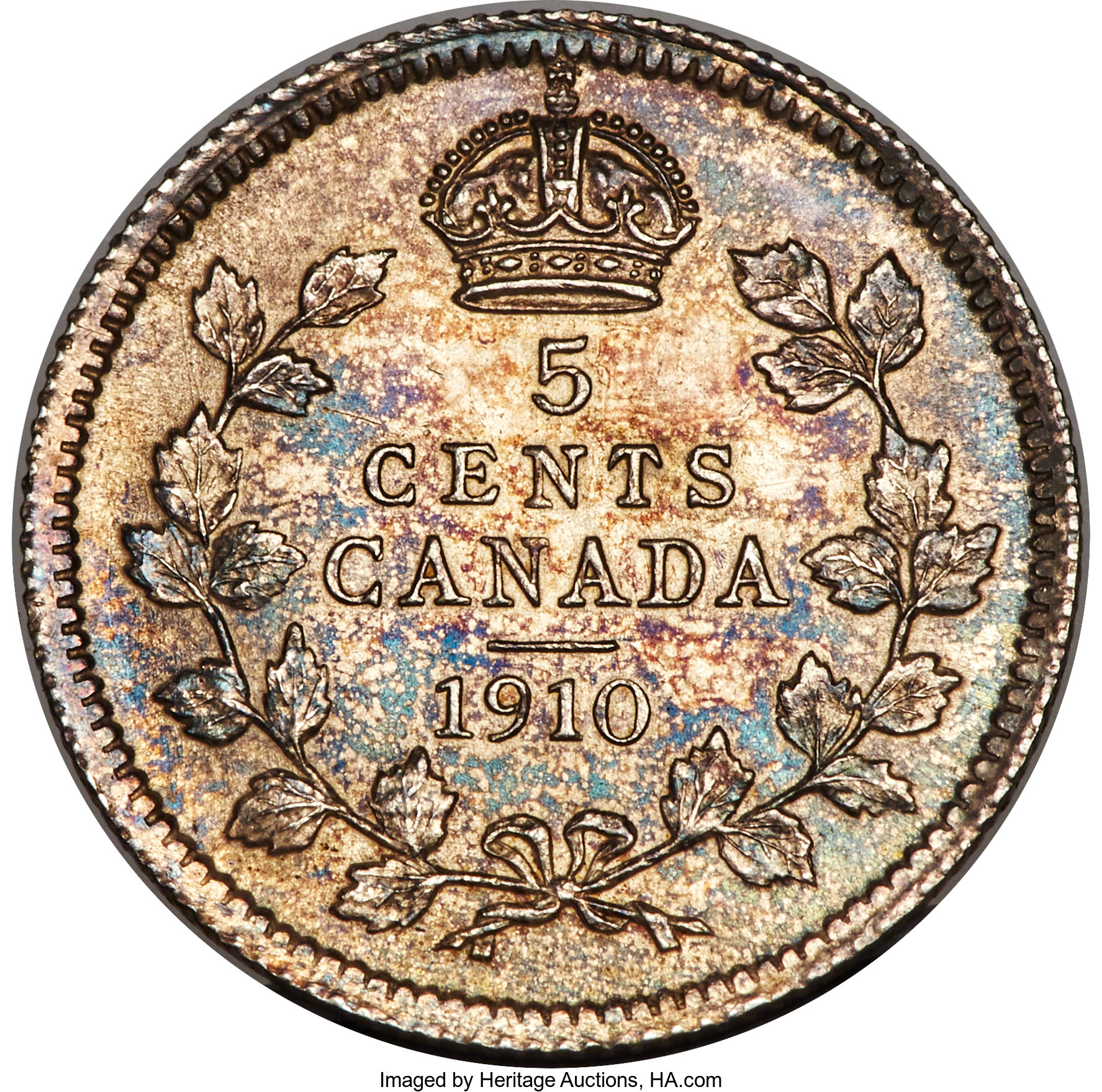 image for: Edward VII "Round Leaves" 5 Cents 1910 UNC Details (Cleaned) PCGS