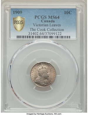 image for: Edward VII "Victorian Leaves" 10 Cents 1909 MS64 PCGS