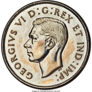 image for: George VI "Curved Right 7 - Maple Leaf" 50 Cents 1947 UNC Details (Repaired) PCGS