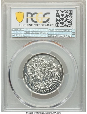 image for: George VI "Curved Right 7 - Maple Leaf" 50 Cents 1947 UNC Details (Repaired) PCGS