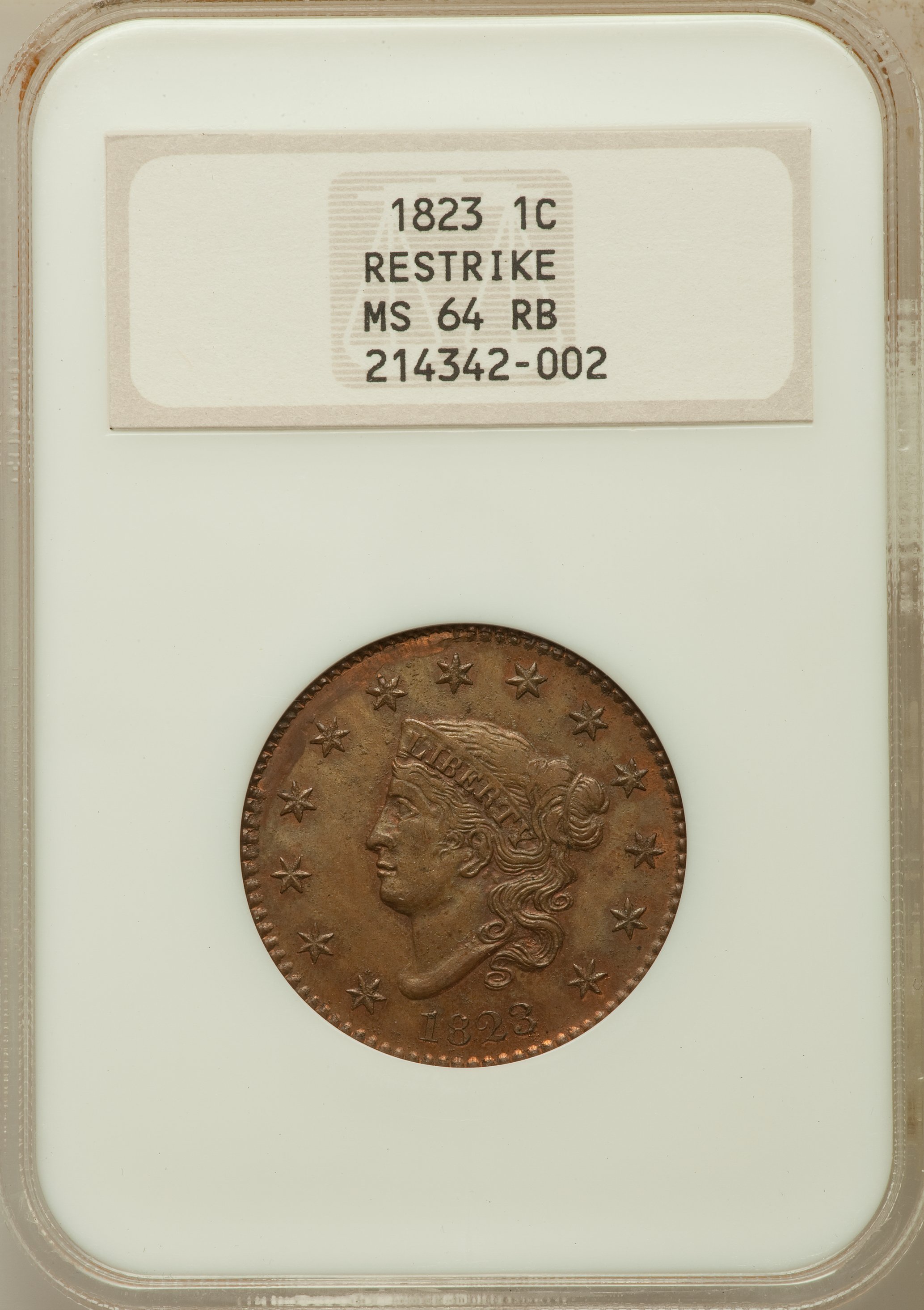 image for: 1823 1C Restrike MS64 Red and Brown NGC....