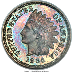 image for: 1864 1C L On Ribbon PR64 Brown NGC. Snow-PR2....