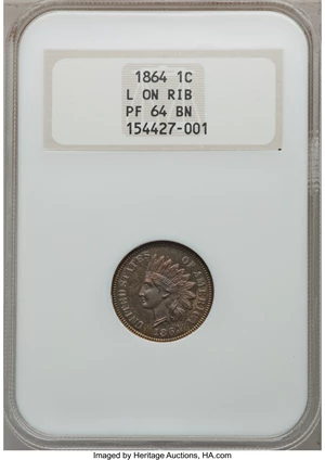 image for: 1864 1C L On Ribbon PR64 Brown NGC. Snow-PR2....