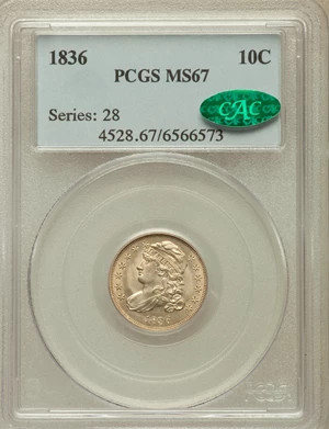 image for: 1836 10C MS67 PCGS. CAC. JR-2, R.2....