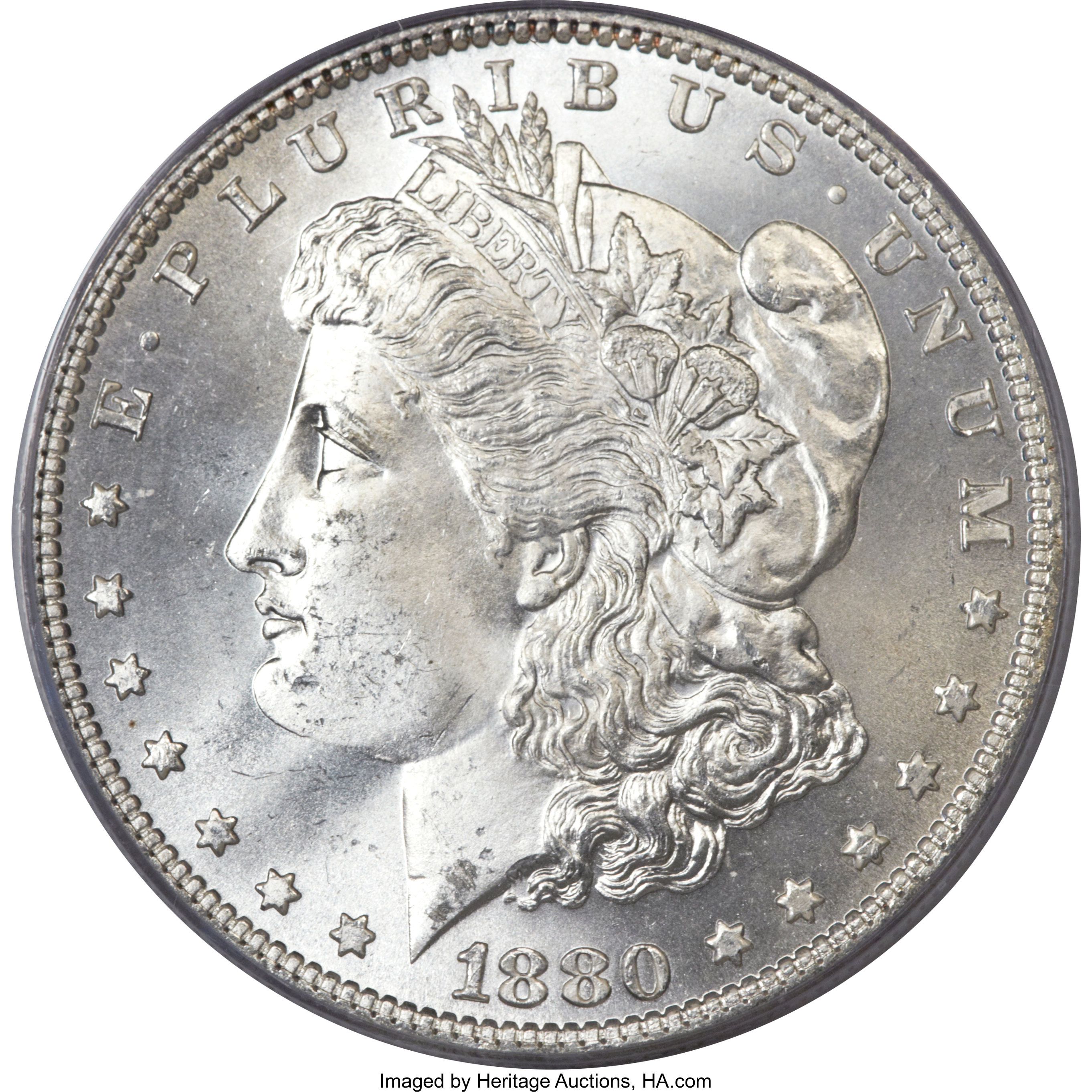 image for: 1880 $1 8 Over 7 Stem MS66 PCGS. CAC. VAM-9....