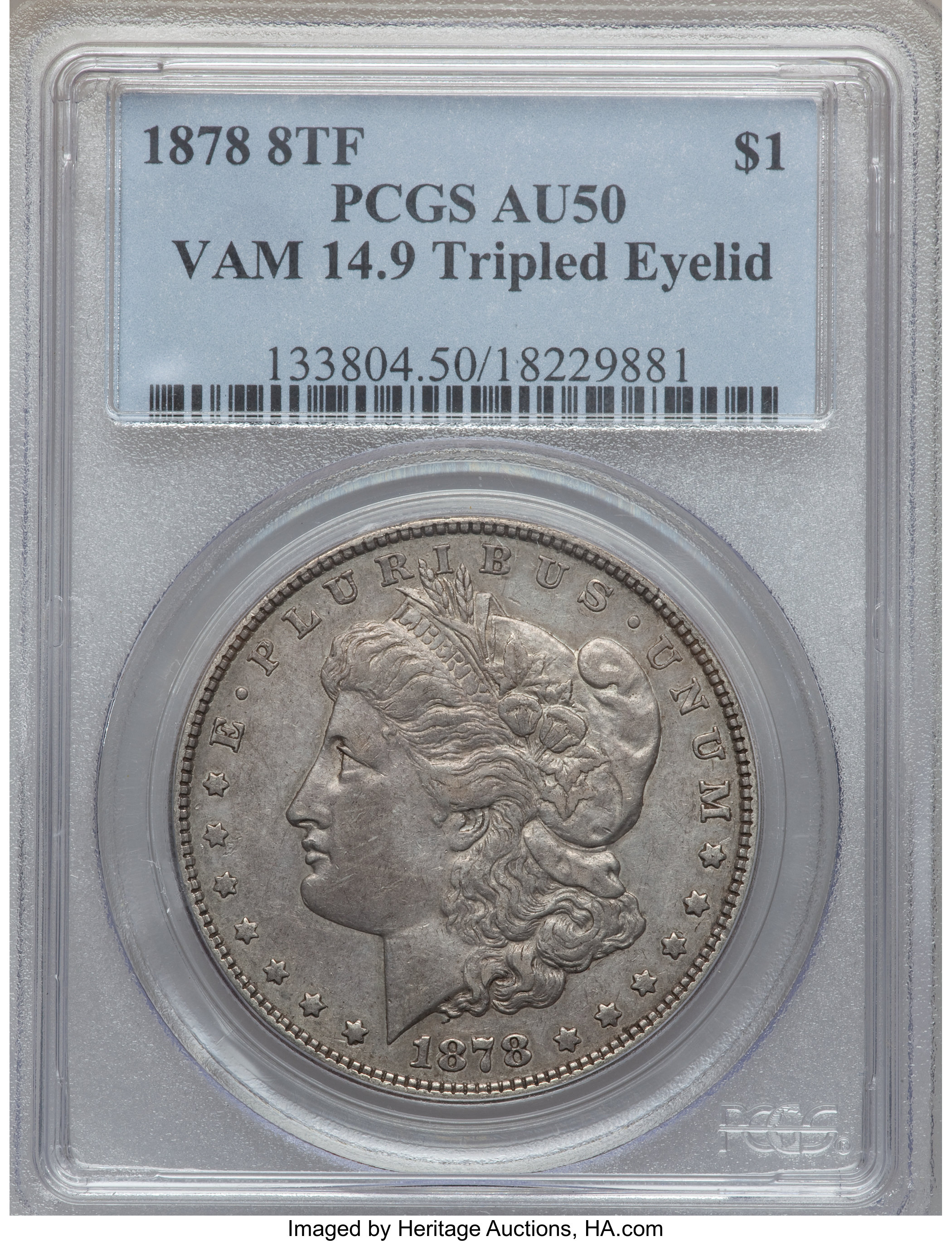 image for: 1878 8TF $1  AU50 PCGS. VAM-14.9....
