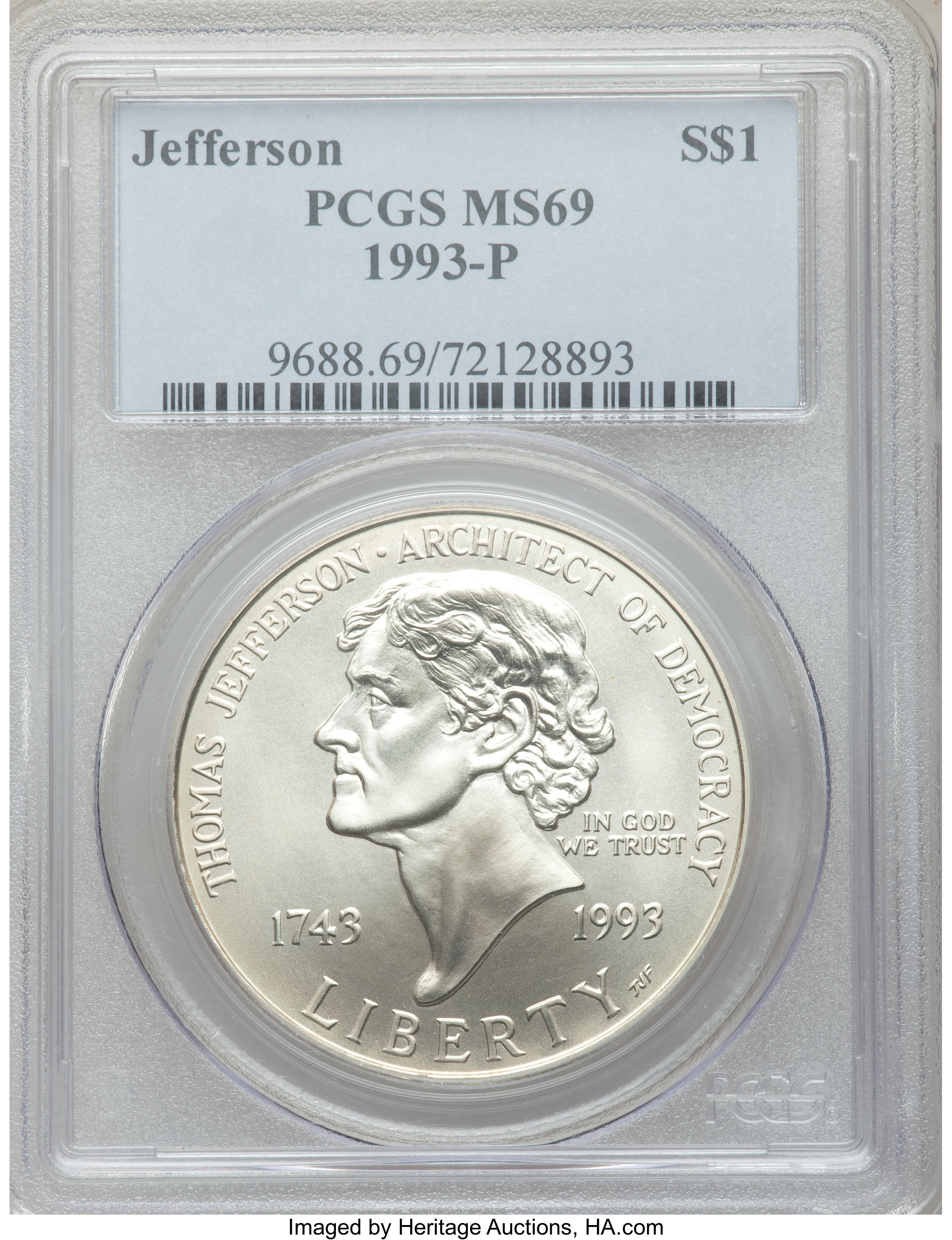 1993 P Jefferson 250th Anniversary of Birth Silver dollar MS