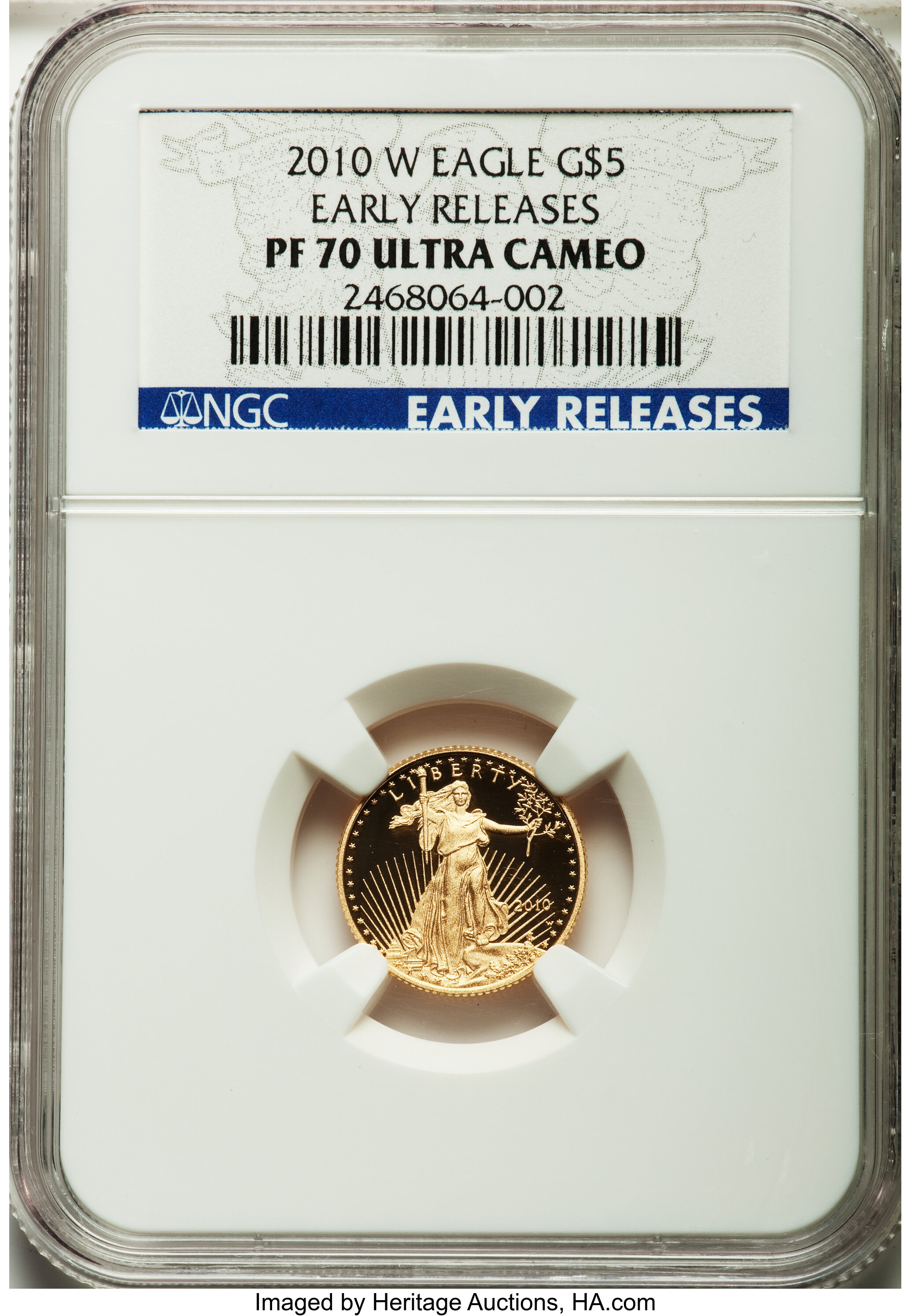 2010-W G$5 Tenth-Ounce Gold Eagle, Early Releases PR70 Ultra Cameo NGC. NGC Census: (1791). PCGS Population (306)....