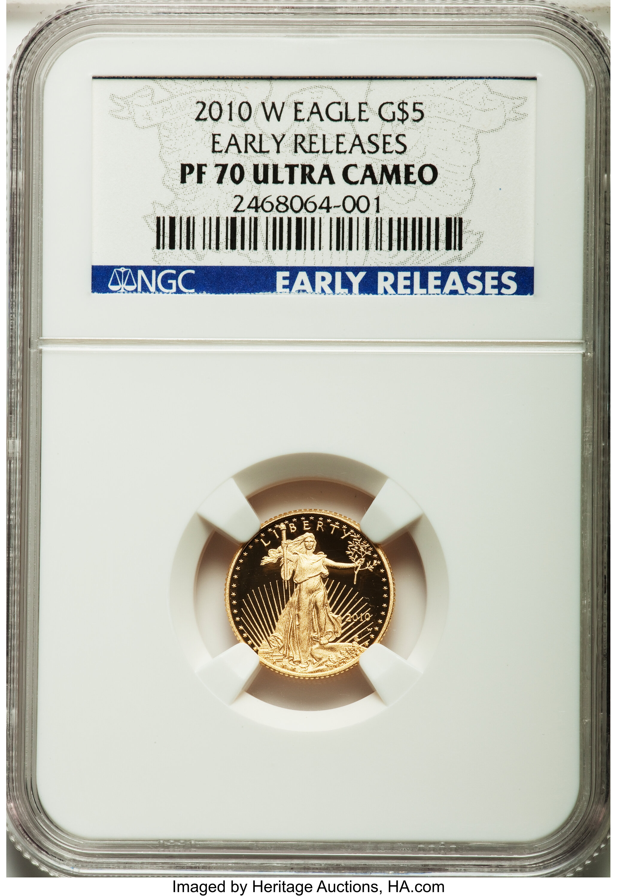 2010-W G$5 Tenth-Ounce Gold Eagle, Early Releases PR70 Ultra Cameo NGC. NGC Census: (1791). PCGS Population (306)....