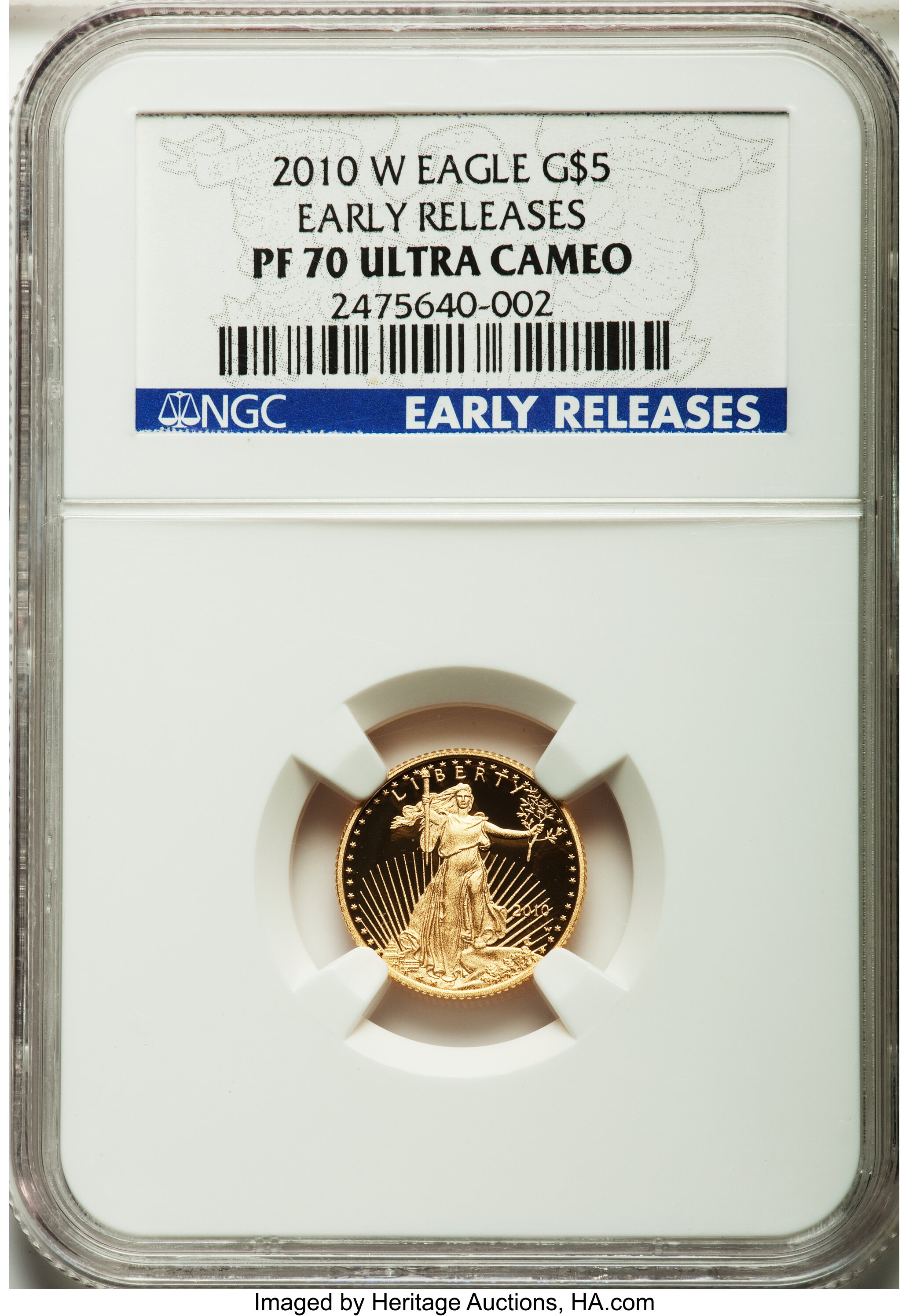 2010-W G$5 Tenth-Ounce Gold Eagle, Early Releases PR70 Ultra Cameo NGC. NGC Census: (1791). PCGS Population (306)....