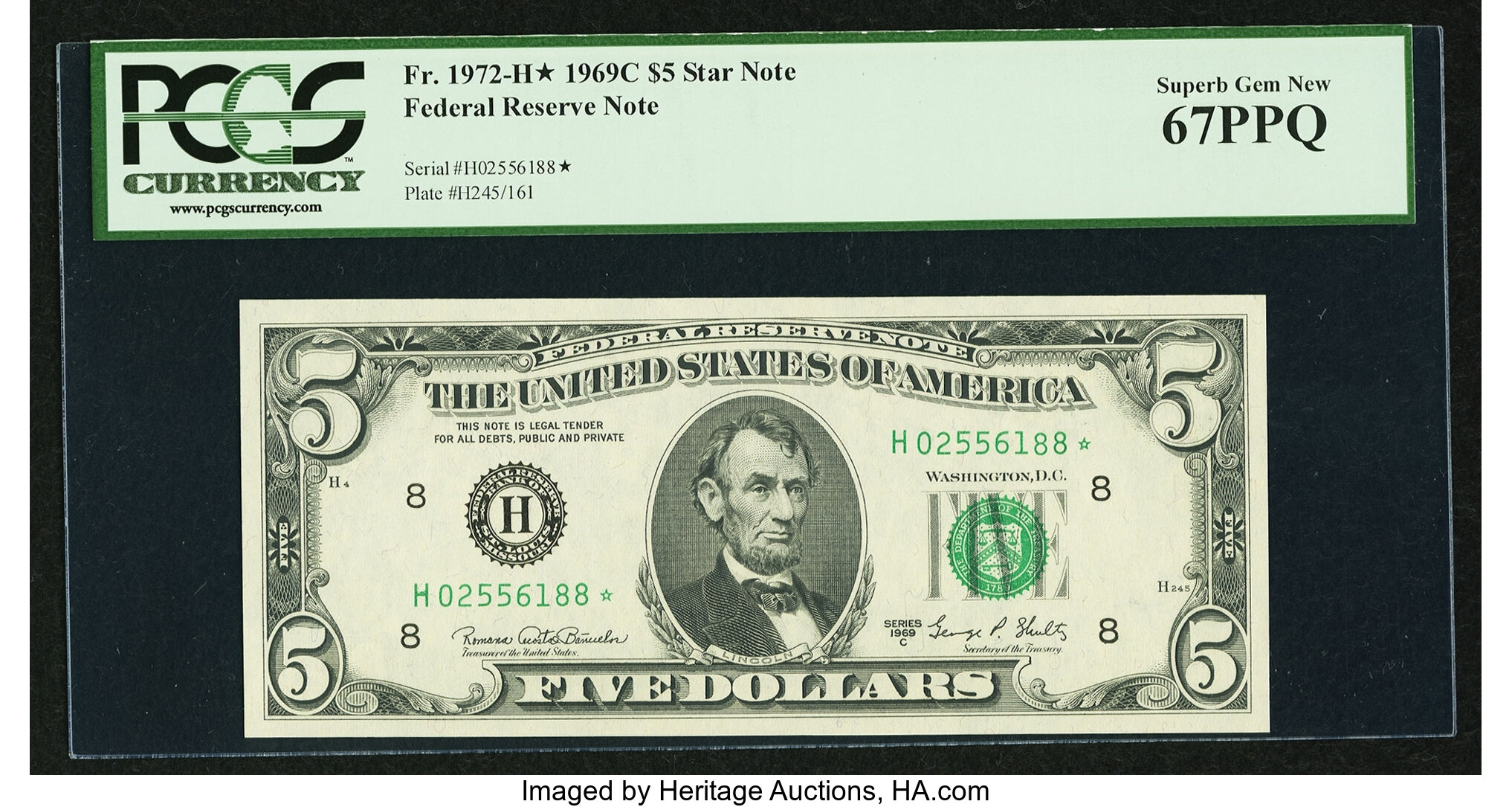 image for: Top Pop Fr. 1972-H* $5 1969C Federal Reserve Note. PCGS Superb Gem New 67PPQ....