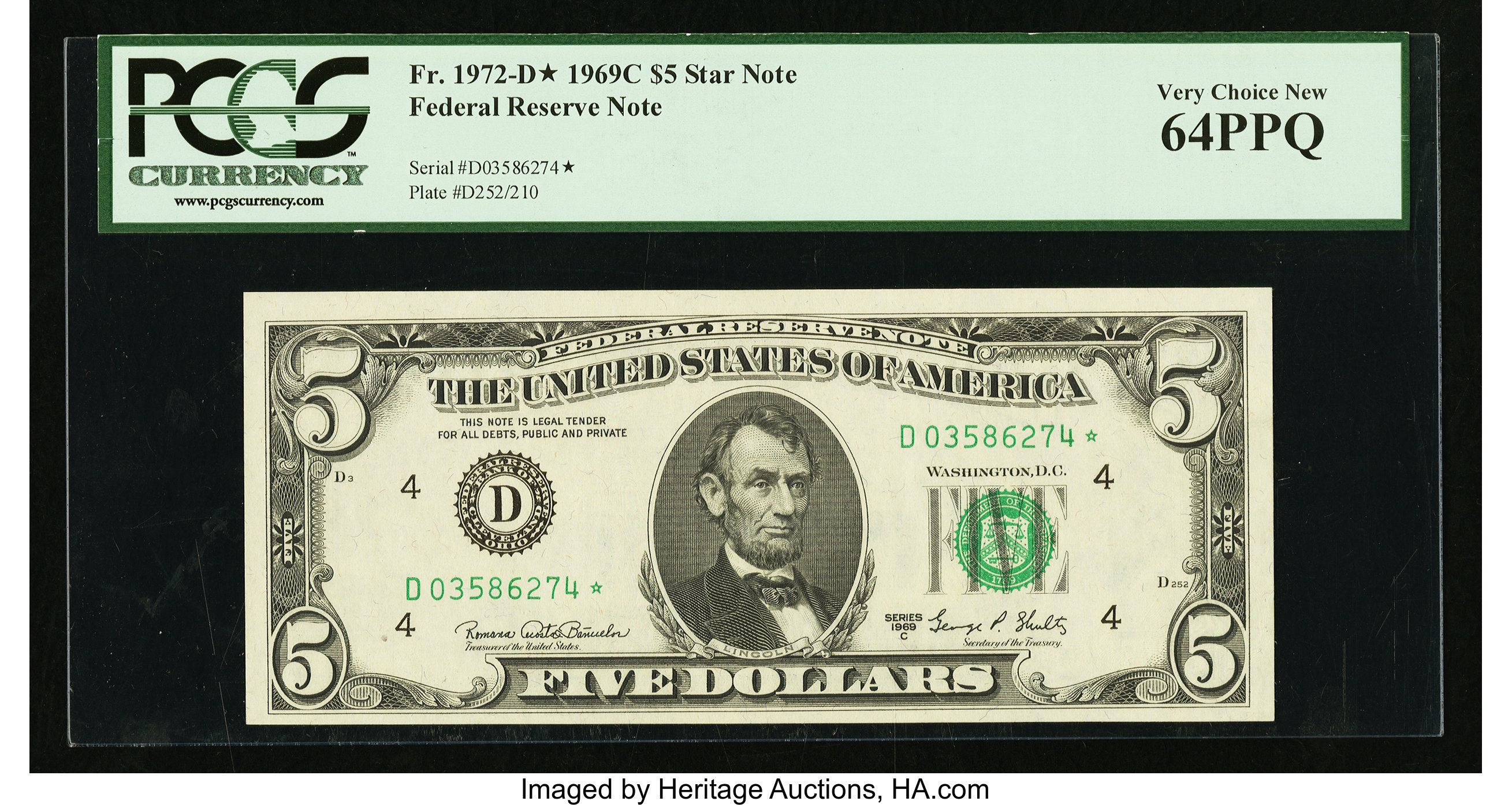 image for: Fr. 1972-D* $5 1969C Federal Reserve Note. PCGS Very Choice New 64PPQ....