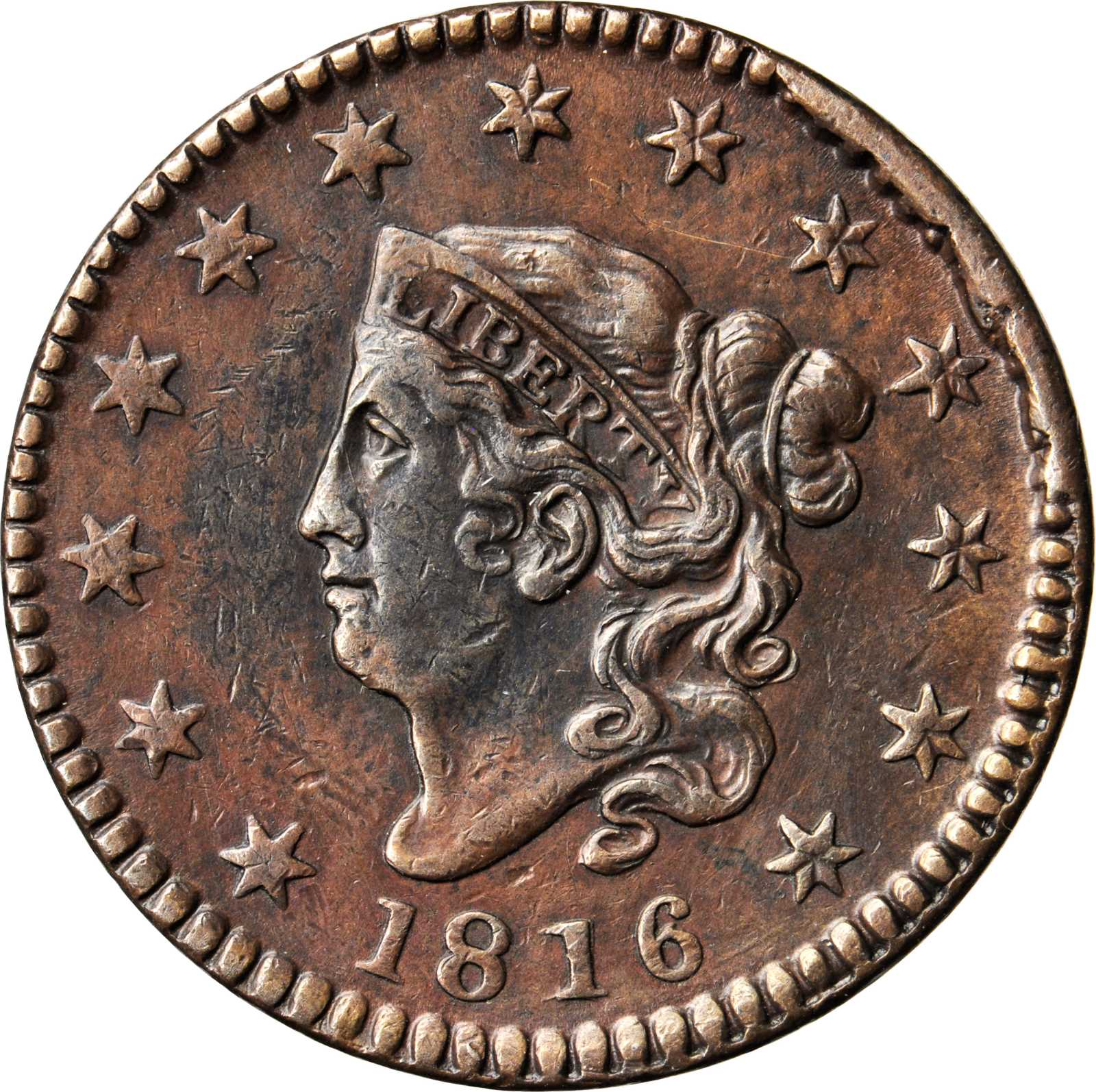 image for: 1816 Matron Head Cent. N-2. Rarity-1. Noyes Die State B. EF Details--Cleaning (PCGS).