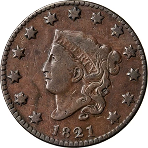 image for: 1821 Matron Head Cent. N-1. Rarity-1. Noyes Die State A. Fine-15 (PCGS).